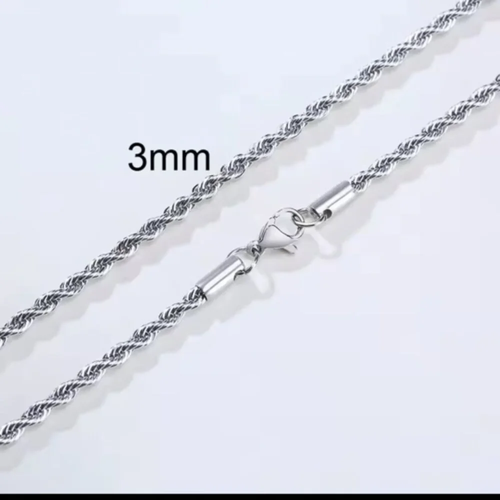Men Ropes Long Silver Stainless Steel Minimalist Twist Rope Chain Necklace - Picture 2 of 3
